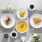 MALACASA 30-Piece Gourmet Porcelain Dinnerware Sets, Modern White Round Dish Set for 6 - Premium Serving Plates and Bowls Sets for Dessert, Salad, Soup, Pasta - Series AMELIA