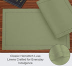 Ruvanti Linen Placemats Set of 6-13x19 Inch, Classic Hemstitch, Heat ‎Resistant Machine Washable Place Mats, Soft & Elegant- Perfect for Christmas, ‎Thanksgiving, Weddings, Dinner - Martini Olive