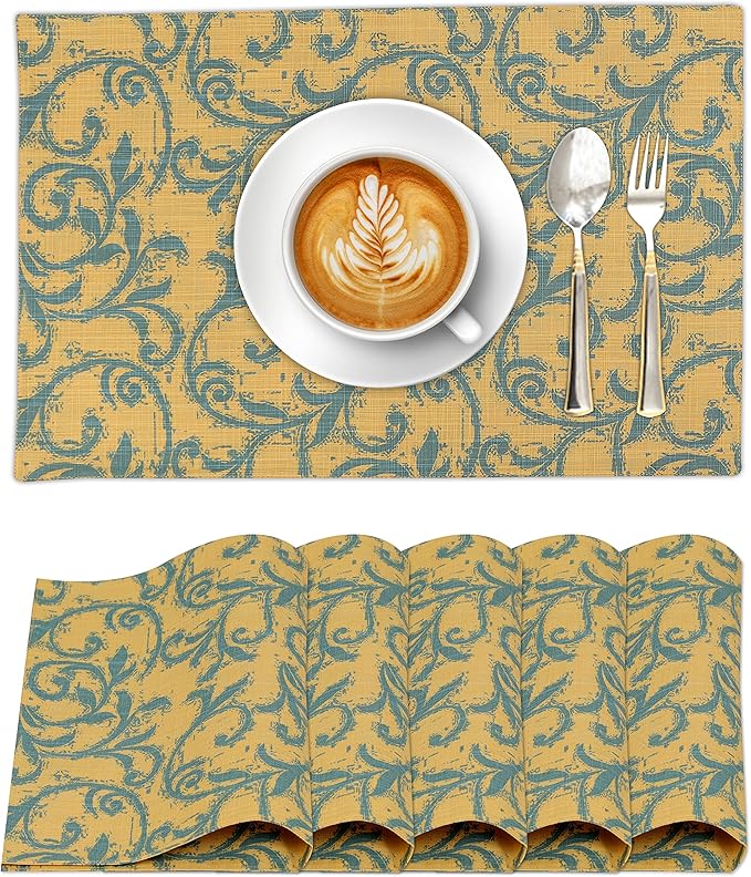 Ruvanti Placemats 100% Cotton 13x19 Inch, Dining Table Placemats Set of 6, Modern Place Mats for Dining Table Decor, Kitchen & Table Linens, Coffee Mat for Christmas Dinners - Vine Spirals