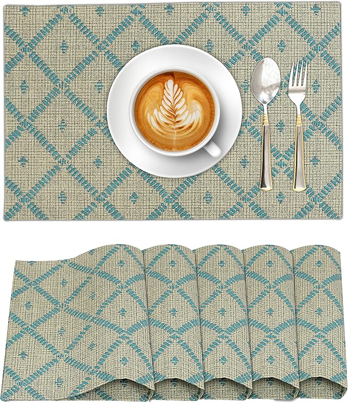 Ruvanti Placemats 100% Cotton 13x19 Inch, Dining Table Placemats Set of 6, Modern Place Mats for Dining Table Decor, Kitchen & Table Linens, Coffee Mat for Christmas Dinners - Linear