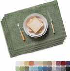 Home Brilliant Linen Cloth Placemats Set of 4 Heat Resistant Dining Table Place Mats Table Mat Kitchen for Wedding Holiday Parties Decor, Green