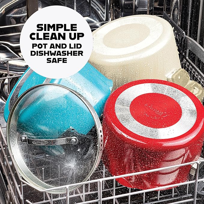 GOTHAM STEEL 5 Qt Ceramic Stock Pot Multipurpose Pasta Pot with Strainer Lid & Twist and Lock Handles, Nonstick Ceramic Pot for Soup, Spaghetti, Rice, Pots for Kitchen, Dishwasher Safe - Cream