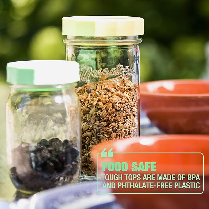 Masontops Tough Tops - Ball Wide Mouth Mason Jar Lids Plastic Leakproof - Multi Colored Plastic Mason Jar Lids - Reusable Canning Lids fit Ball Jars