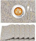 Ruvanti Placemats 100% Cotton 13x19 Inch, Dining Table Placemats Set of 6, Modern Place Mats for Dining Table Decor, Kitchen & Table Linens, Coffee Mat for Christmas Dinners - Leafy
