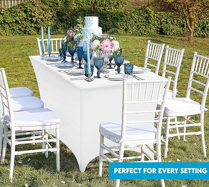 Utopia Kitchen 4FT Spandex Tablecloth [1 Pack, White] 200 GSM Stretch, Fitted, Washable and Wrinkle Resistant Table Cloth Rectangle Cover for Trade Shows, Wedding, Parties [48Lx30Wx30H Inch]