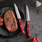 McCook® Stainless Steel Kitchen Knife Sets with Wooden Block, Kitchen Scissors and Built-in Sharpener, Red