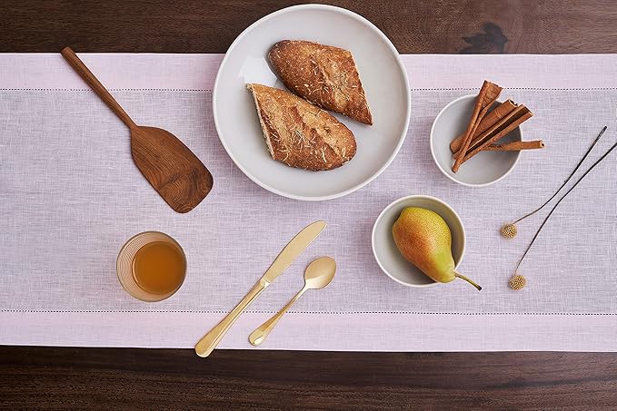 D'Moksha Homes Linen Pastel Pink Table Runner 72 Inches Long - 100% Pure Linen Hemstitch Table Runner 14 x 72 Inch for Dresser, Dining, Summer, Fall and Halloween - Classic Hemstitch