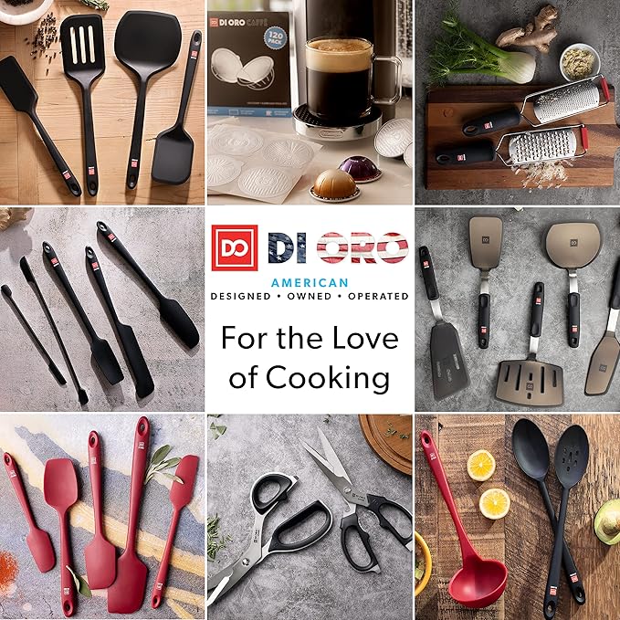 DI ORO Silicone Turner Spatula Set - Forever Warranty - Kitchen Spatulas for Nonstick Cookware - 600°F Heat-Resistant & BPA Free - Flexible & Thin Flippers for Turning Eggs & Pancakes (6 Piece, Black)