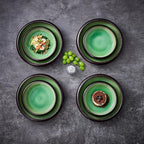 Ceramic Dinner Plates Set of 4, 6 Inch Large Porcelain Pasta and Salad Plates, Stoneware Plate Set for 4, Handmade Round Dishes for Home Decor, Microwave,Oven,and Dishwasher Safe, Green