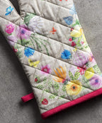 Maison d' Hermine Oven Gloves 100% Cotton Oven Mitt 7" x 13" with Loop Heat Resistant, BBQ, Cooking Gloves, Baking, Grilling, Kitchen, Handling Hot Pans Spring/Summer (Pack of 1, Jardin D'Ete - Fog)