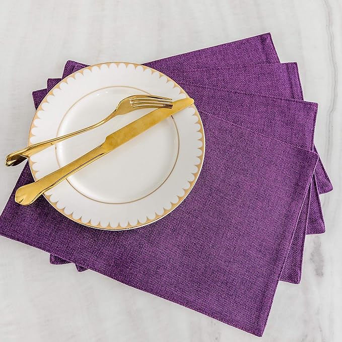 Home Brilliant Cloth Placemats Set of 4 Heat Resistant Dining Table Place Mats for Kitchen Table, 13 x 19 inches, Purple