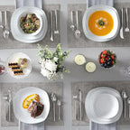 MALACASA Dinnerware Sets, 24 Piece Porcelain Square Dishes, White with Silver Rim Plates and Bowls Sets, Ceramic Dish Set for 6, Chip Resistant Dishware Sets, Series ELISA