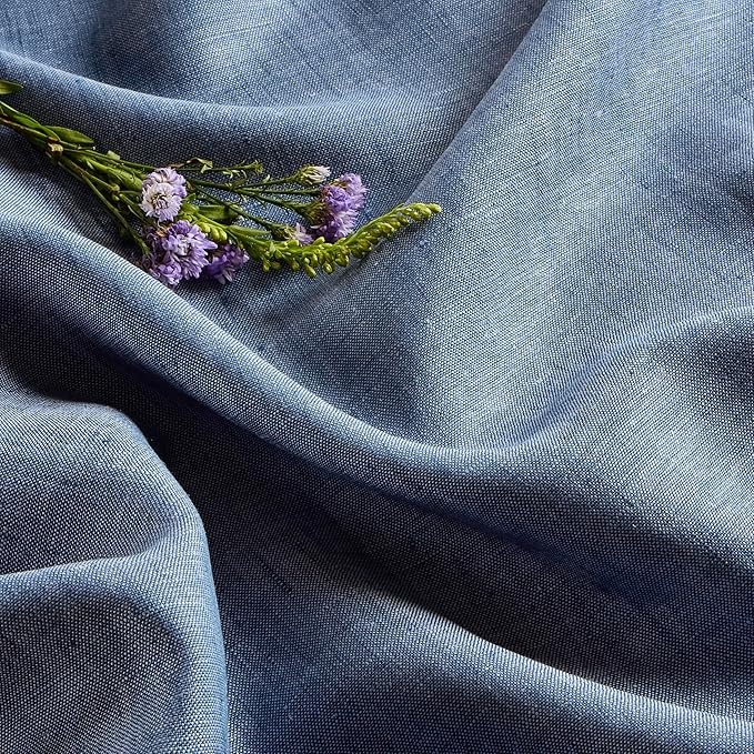 Solino Home Linen Tablecloth 60 x 90 Inch - 100% Pure Linen Blue Denim Table Cloth for Rectangular Tables - Athena, Machine Washable Cloth Tablecloth for Summer