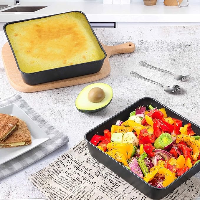 Herogo 8 x 8 Baking Pan Set of 2, Non-Stick Square Cake Pan for Oven, Stainless Steel Black Lasagna Brownies Casseroles Cakes Bakeware, Dishwasher Safe