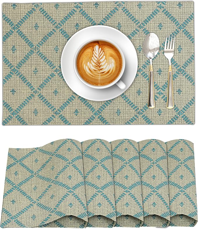 Ruvanti Placemats 100% Cotton 13x19 Inch, Dining Table Placemats Set of 6, Modern Place Mats for Dining Table Decor, Kitchen & Table Linens, Coffee Mat for Christmas Dinners - Linear