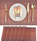 Placemats Set of 6 - Easy Clean Washable Vinyl Placemats - Wipeable Heat Resistant Table Mats for Dining Table - 17.7x11.8 Inch (6, Red Gradient)