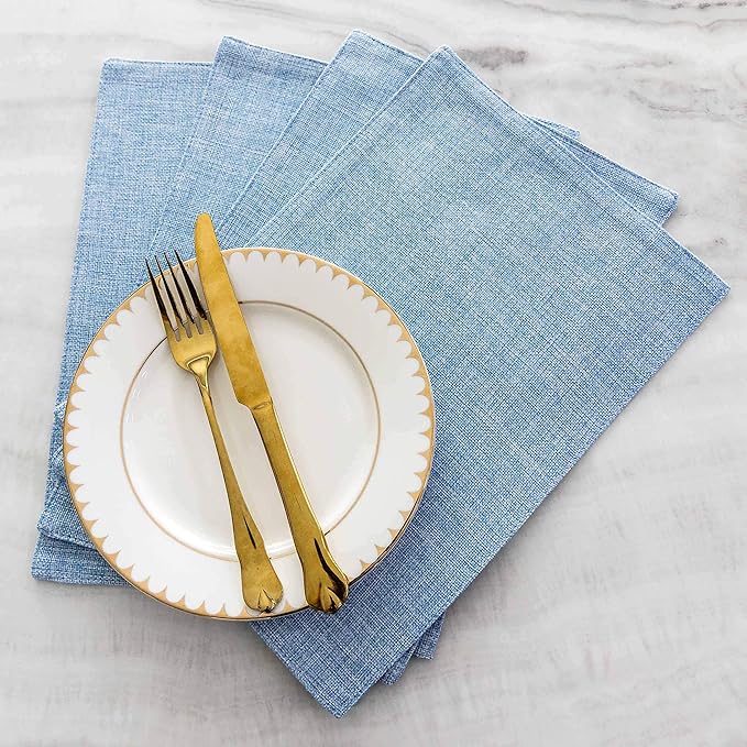 Home Brilliant Blue Placemats Set of 4 Heat Resistant Farmhouse Boho Placemats Burlap Cloth Place Mat Dining Table Place Mats Kitchen Table Mats, Blue
