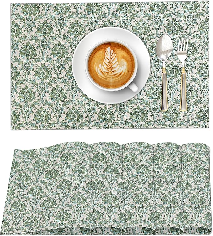 Ruvanti Placemats - 100% Cotton, 13x19 Inch, Set of 6 Modern Place Mats for Dining Table Decor, Kitchen & Table Linens, Coffee Mat for Christmas Dinners - Off Toned
