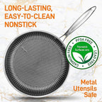 NutriChef 8" Stainless Steel Frying Pan - Triply Kitchenware Stir Fry Pan Kitchen Cookware w/DAKIN Etching Non-Stick Coating, Scratch-resistant Raised-up Honeycomb Fire Textured Pattern - NC3PL8