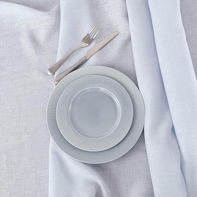 Solino Home Linen Tablecloth 60 x 108 Inch - Classic Hemstitch 100% Pure Linen Light Blue Table Cloth for Rectangle Tables - Machine Washable Tablecloth for Summer