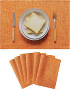 Home Brilliant Cloth Placemats Set of 6 Heat Resistant Dining Table Place Mats for Kitchen Table Fall Party Decorations Decor, 13 x 19 inches, Orange