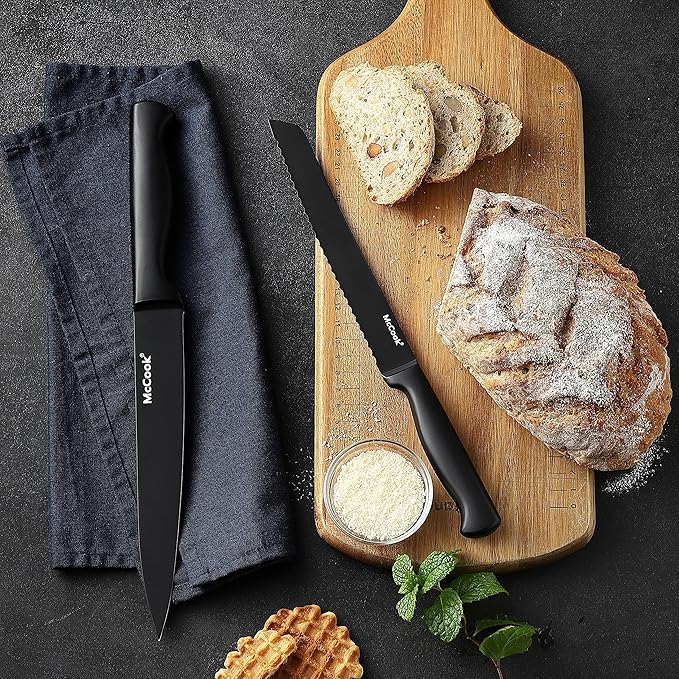 McCook® Knife Sets,German Stainless Steel Knife Block Sets with Built-in Sharpener, Black