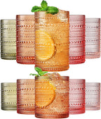 Hobnail Beaded Highball Drinking Tumbler Glasses | Set of 10 | Color, Vintage Bubble Design Whiskey Glassware, Old-Fashioned, Embossed Design, Water, Wine, Cocktail Embossed Heavy Glass, Rocks Glass