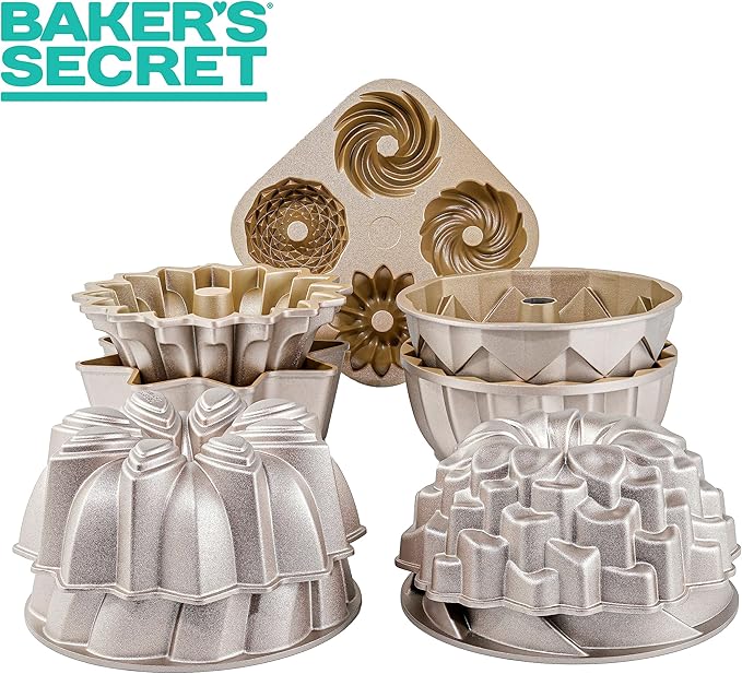 Baker's Secret Nonstick Fluted Cake Pans, Bake Unique Cakes, Die Cast Aluminum Cake Pans, 2 Layers Non-stick Coating Easy Release, Fluted Cake Pan - 9.7cups capacity 2024 - (French Wreath)