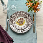 Spode Woodland Turkey Salad Plate - Traditional Wildlife Design, Thanksgiving Appetizer or Dessert Dish with 8 Inch Diameter, Fine Earthenware, British Flowers Border - Microwave, Oven, Freezer Safe