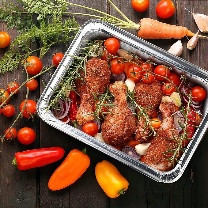 NYHI 9x13 Disposable Aluminum Foil Pans With Lids Large Half Size Deep Steam Pan and Oven Buffet Trays Food Containers for Catering Baking Roasting (1)