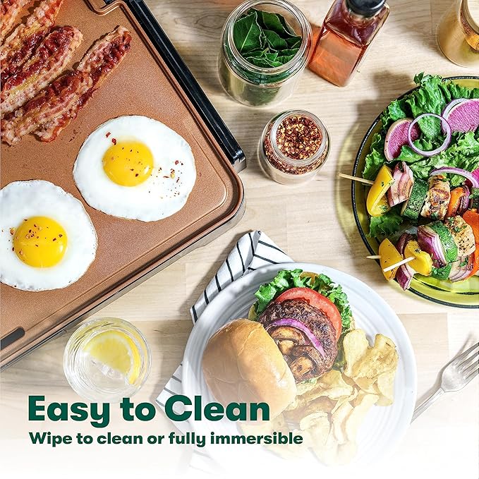 bella XL Electric Ceramic Titanium Griddle, Make 15 Eggs At Once, Healthy-Eco Non-stick Coating, Hassle-Free Clean Up, Large Submersible Cooking Surface, 12" x 22", Copper/Black