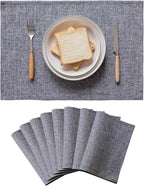 Home Brilliant Linen Placemats Set of 8 Heat Resistant Washable Placemats for Parties Buffet Dinner, 13 x 19 inches, Ash Grey