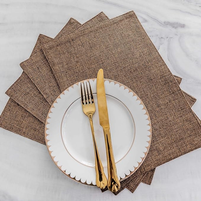 Home Brilliant Cloth Placemats Set of 8 Heat Resistant Dining Table Place Mats Linen Kitchen Table Mats, Brown