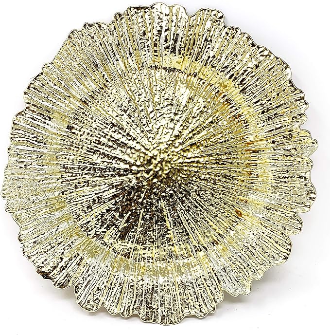 Allgala Heavy Quality Round Charger Plates - Gold Chargers for Dinner - Set for Table Decor - Ideal for Weddings, Thanksgiving Parties & Holidays - Reef Gold (13-Inch 48-Pack)