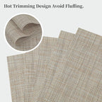 Leetaltree Linen Yellow Placemats Set of 6 - Heat Resistant Non-Slip Place mats for Dining Table, Washable Durable PVC Vinyl Woven Table Mats（Linen Yellow, 6）