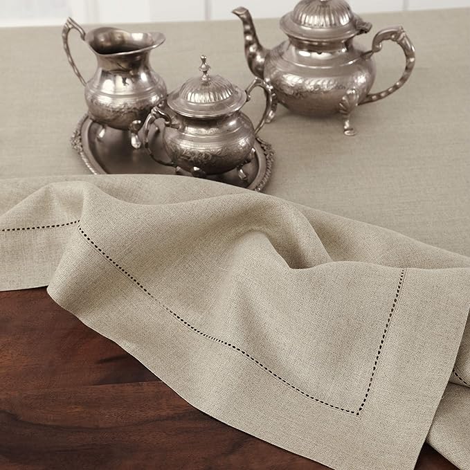 Solino Home Linen Tablecloth for Rectangle Tables 60 x 90 Inch - Classic Hemstitch 100% Pure Linen Natural Table Cloth - Machine Washable Cloth Tablecloth for Summer, Fall, Autumn