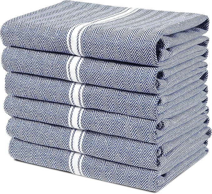 Lane Linen Kitchen Towel Set, 6 Pack 100% Cotton Hand Towels For Kitchen, Dish Towels For Drying Dishes, Lint Free, 14"x25", Good For Cleaning Windows, Ceramic Surface, Glass Stovetops - Blue Chambray