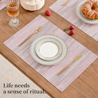 Leetaltree Misty Rose Placemats Set of 4 - Heat Resistant Non-Slip Place mats for Dining Table, Washable Durable PVC Vinyl Woven Table Mats（Misty Rose, 4）
