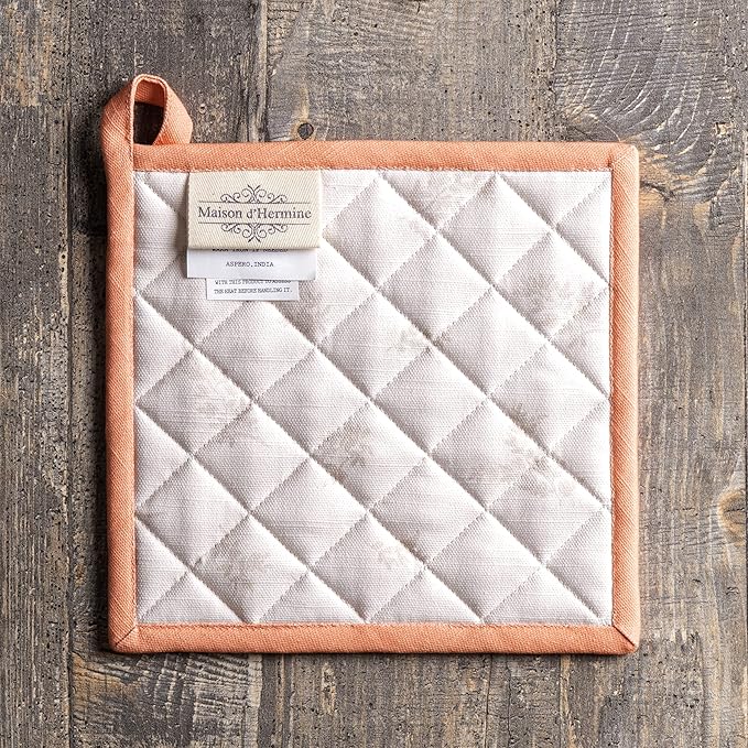 Maison d' Hermine Pot Holders Set 100% Cotton Heat Resistant Potholders 8" x 8" Hot Pads with Loop BBQ, Cooking, Baking, Grilling, Kitchen, Handling Hot Pans (Pack of 2, Giving Thanks)