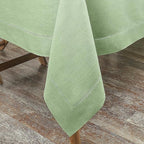 D'Moksha Homes Sage Green Linen Tablecloth for Rectangle Tables 60 x 132 Inch - 100% Pure Linen Green Table Cloth - Classic Hemstitch, Machine Washable Dining Tablecloth for Summer, Fall and Halloween