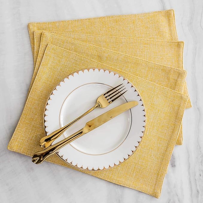 Home Brilliant Dining Placemats Set of 6 Heat Resistant Dining Table Place Mats for Kitchen Table for Placemats Decoration for Dinner Summer Fall Decor, 13 x 19 inches, Yellow