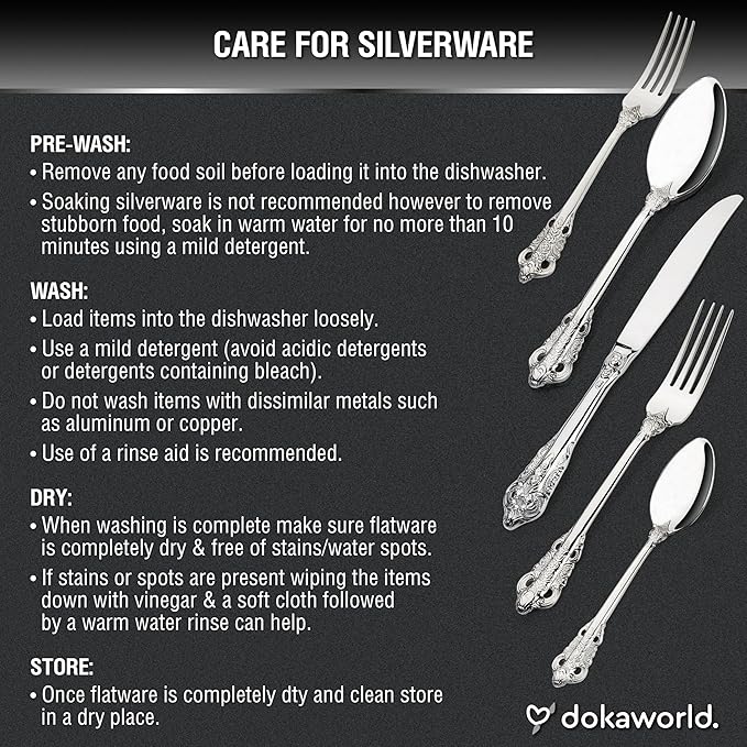 Royal Design Flatware, Silverware Set for 8 persons, 40 Piece - Spoons, Forks, and Knives 18/10 Stainless Steel, Dishwasher Safe