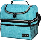 OPUX Lunch Box For Men Women, Insulated Large Lunch Bag Adult Work, Double Decker Lunchbox Meal Prep Dual Compartment Leakproof Lunch Cooler,Soft Lunch Tote Boys Girls Kids School, Aqua Turquoise 12L