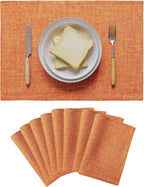 Home Brilliant Cloth Placemats Set of 8 Heat Resistant Dining Table Place Mats for Fall Kitchen Table Dinner Party Decorations, 13 x 19 inches, Orange