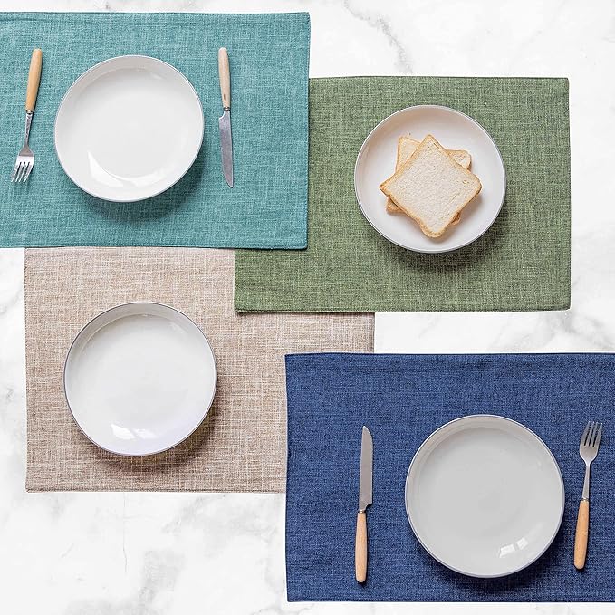Home Brilliant Linen Placemats Set of 6 Heat Resistant Dining Table Place Mats for Kitchen Table, 13 x 19 inches, Peacock