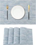 Leetaltree Jacquard Blue Placemats Set of 4 - Heat Resistant Non-Slip Place mats for Dining Table, Washable Durable PVC Vinyl Woven Table Mats (Jacquard Blue, 4)