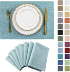 Home Brilliant Cloth Placemats Set of 8 for Holiday Dinner Linen Placemat Heat Resistant Dining Table Place Mats for Kitchen Table, 13 x 19 inches, Teal