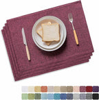 Home Brilliant Red Placemats Set of 4 Cloth Placemat for Holiday Heat Resistant Dining Table Mats Kitchen Washable Place Mats, Wine Red