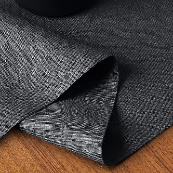 D'Moksha Homes Linen Charcoal Grey Table Runner 132 Inches Long - 100% Pure Linen Extra Long Table Runner 14 x 132 Inch for Summer, Fall and Halloween - Machine Washable