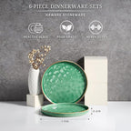 HaWare Stoneware Plates Set of 6, 7.9" Salad Plates, Reactive Glaze Ripple Ceramic Dish Set for Appetizer, Dessert, Scratch Resistant, Small Dinner Plate, Microwave and Dishwasher Safe, Reactive Green